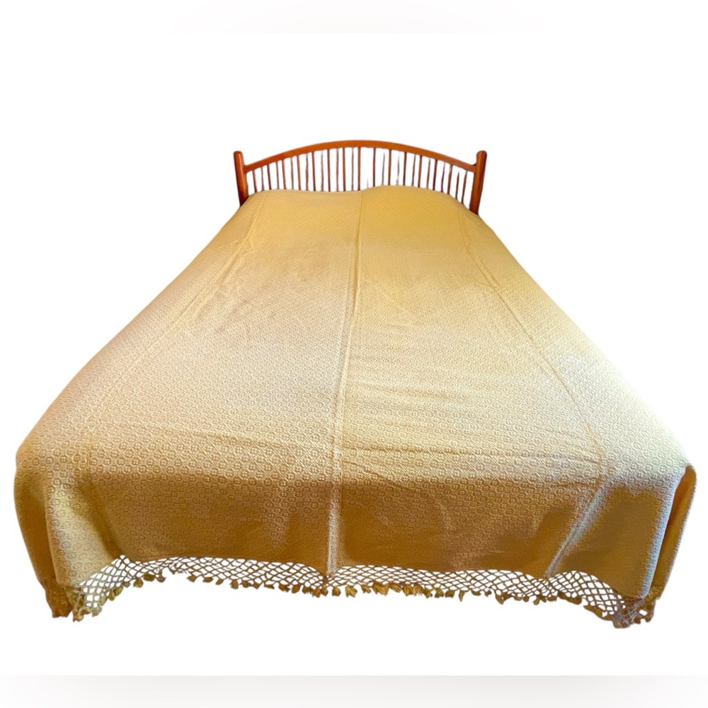 Vintage handwoven butter-yellow coverlet